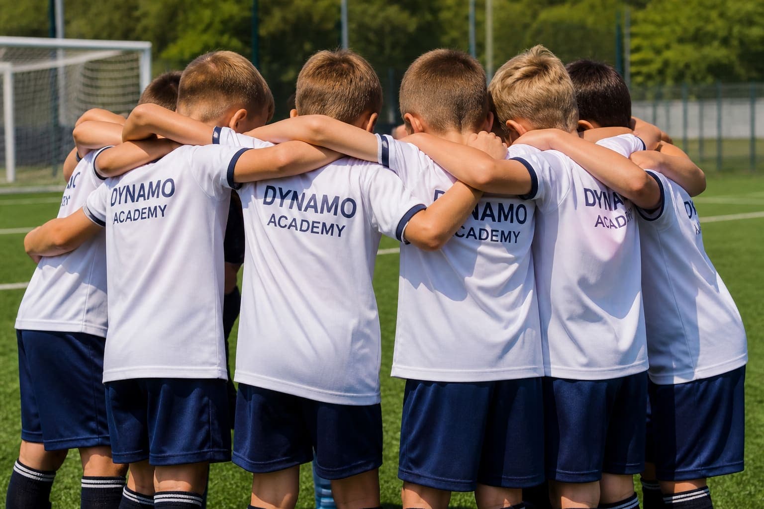 Dynamo Academy players in a huddle